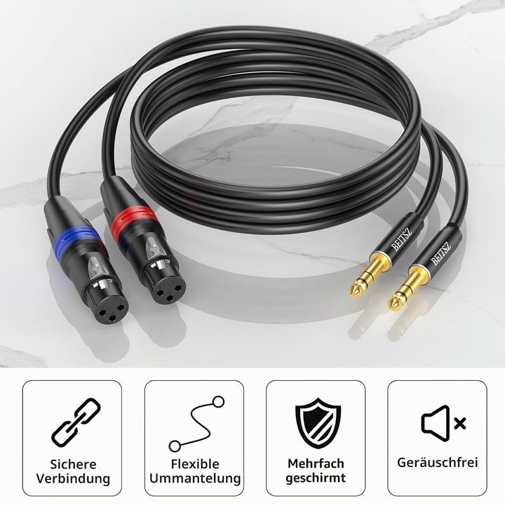 XLR Buchse auf 6,35 mm TRS Kabel,1/4 Zoll Klinke auf XLR Female Kabel für Mikrofone, Aktive Lautspre