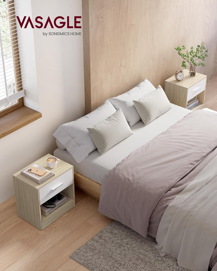 VASAGLE Nachttisch, 2er Set, Beistelltisch, mit Schublade, Griff, offenes Fach, Couchtisch, für Schl