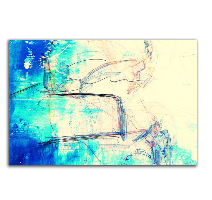 Paul Sinus Art Leinwandbild türkis blau Creme 60x80cm Abstrakt260 Abstrakte Bilder und Kunstdrucke a