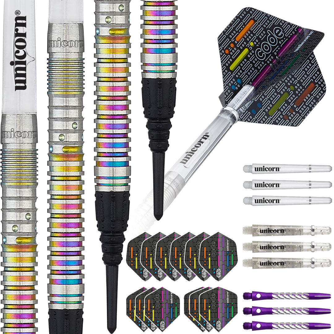 Unicorn Dartpfeile mit weicher Spitze – DNA Professional Spieler Name Morsecode Design – 80% oder 90