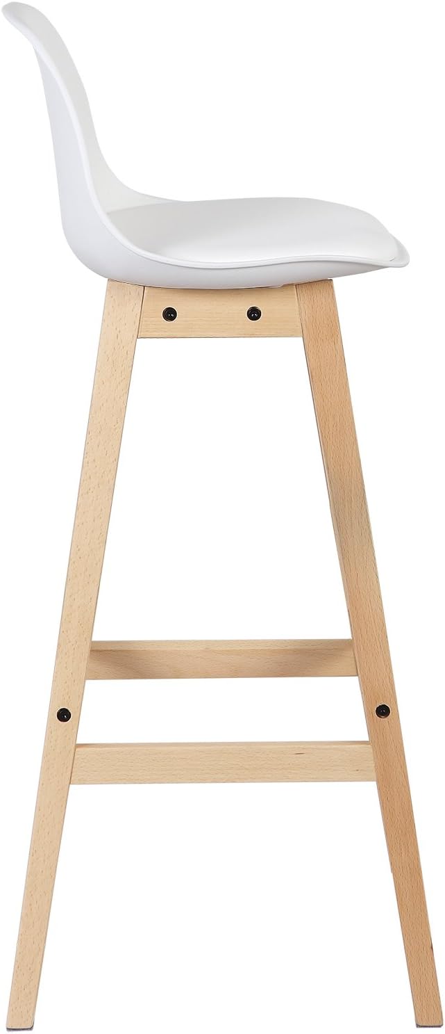 WOLTU Barhocker 2er Set, mit Lehne, aus PU Holz, Weiss | Barstuhl mit Fussstütze, Design Stuhl, Küch