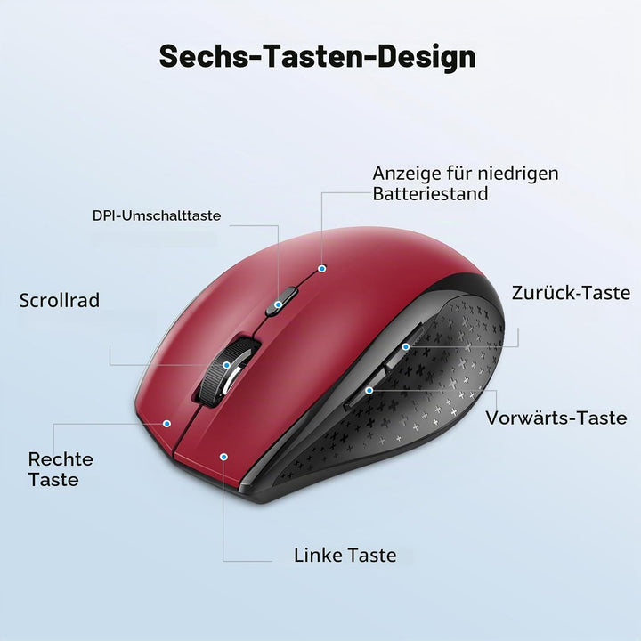 TECKNET Bluetooth-Maus, kabellose Maus 3200 DPI, Akkulaufzeit 24 Monate, Wireless Bluetooth 6 DPI-St