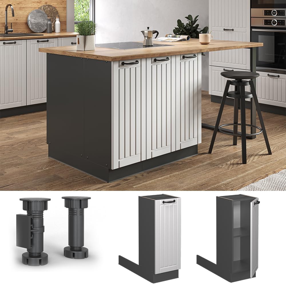 Vicco Kücheninsel Fame-Line, Weiss Landhaus/Anthrazit, 30 cm ohne Arbeitsplatte Weiss Landhaus Regal