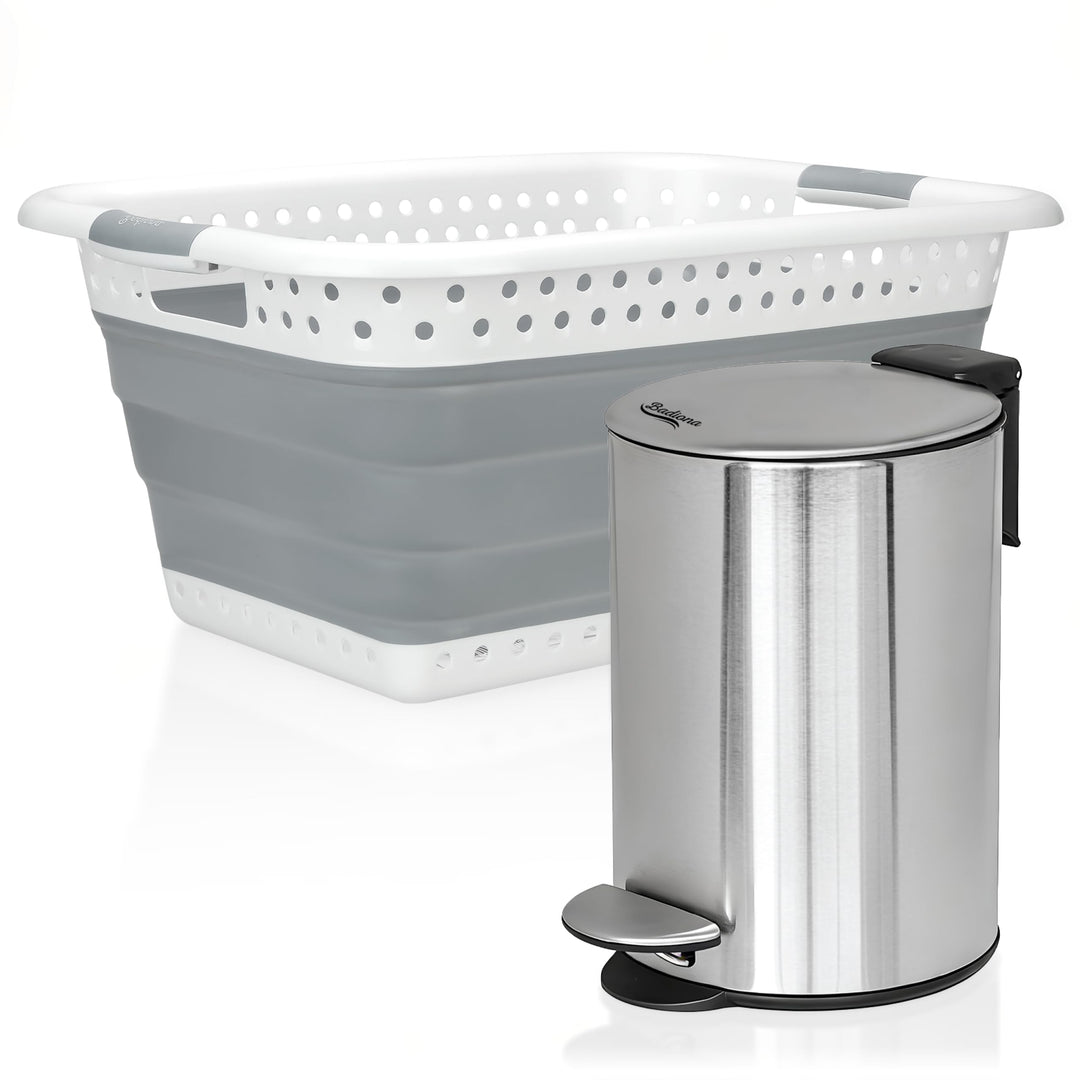 BUNDLE Wäschekorb faltbar 2er Set + Kosmetikeimer 5L