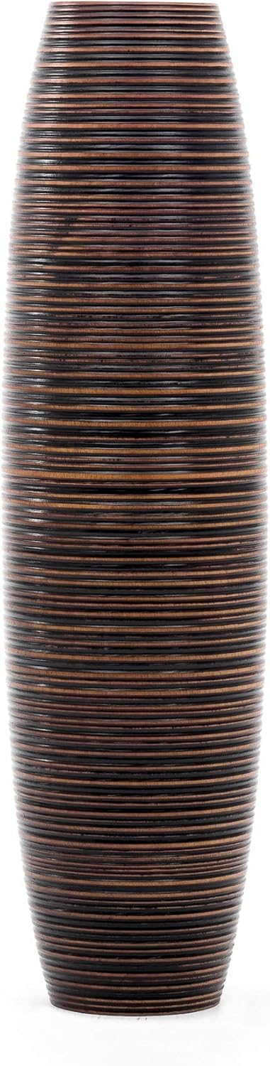 Leewadee Grosse Bodenvase für Dekozweige hohe Standvase Design Holzvase, Holz, 70 cm, Braun 70 cm Br