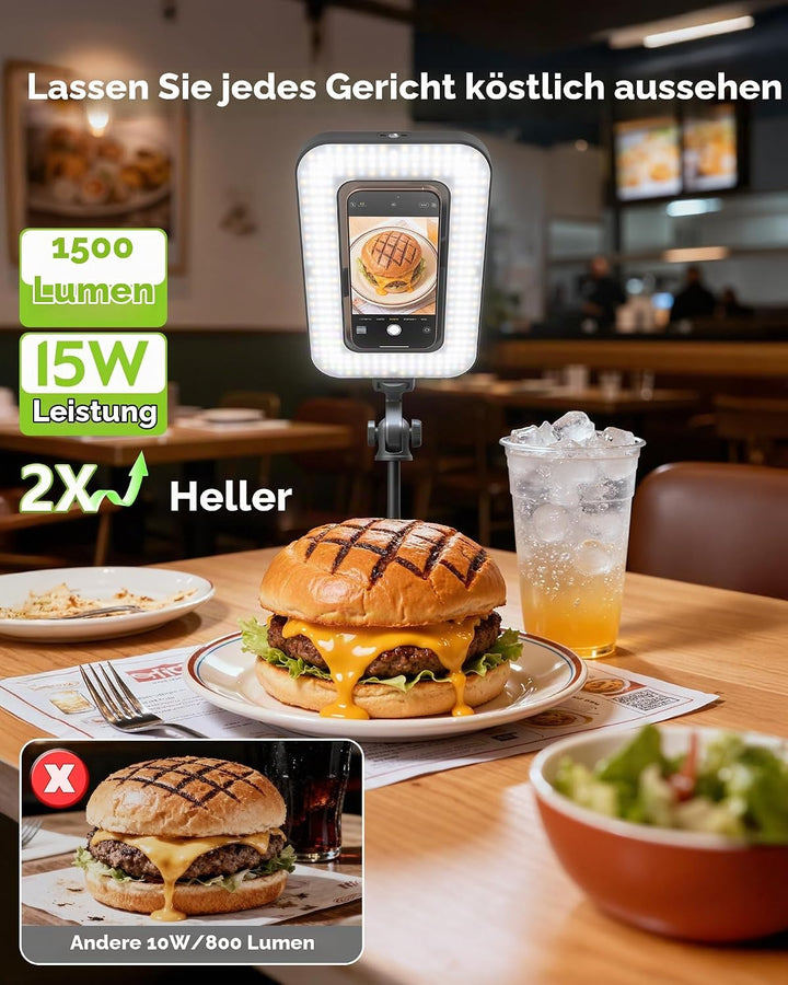15W Ringlicht mit Stativ, 6000mAh Magnetisches Handy Stativ mit Ringlicht, 2500K–9000K Dimmbar, Trag
