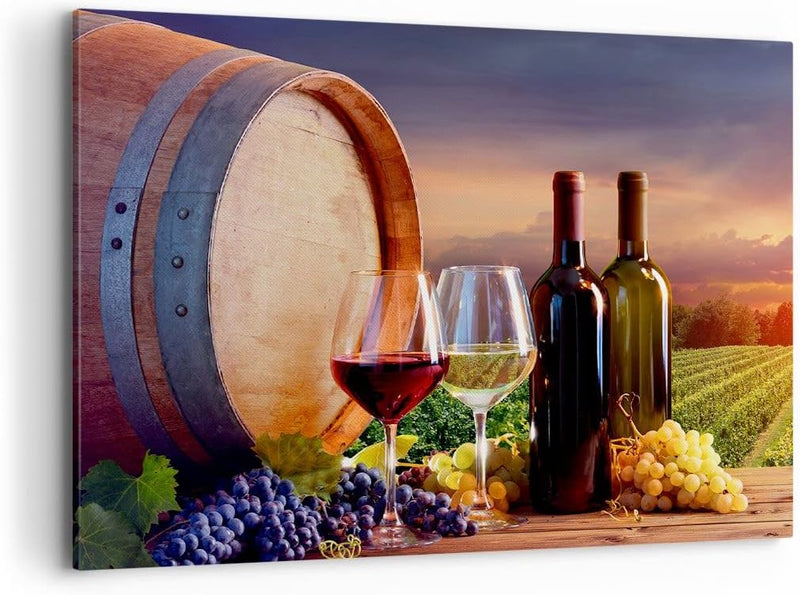 ARTTOR Bilder auf Leinwand 100x70cm Leinwandbild Wein Weinberg Sommer Gross Wanddeko Bild Schlafzimm