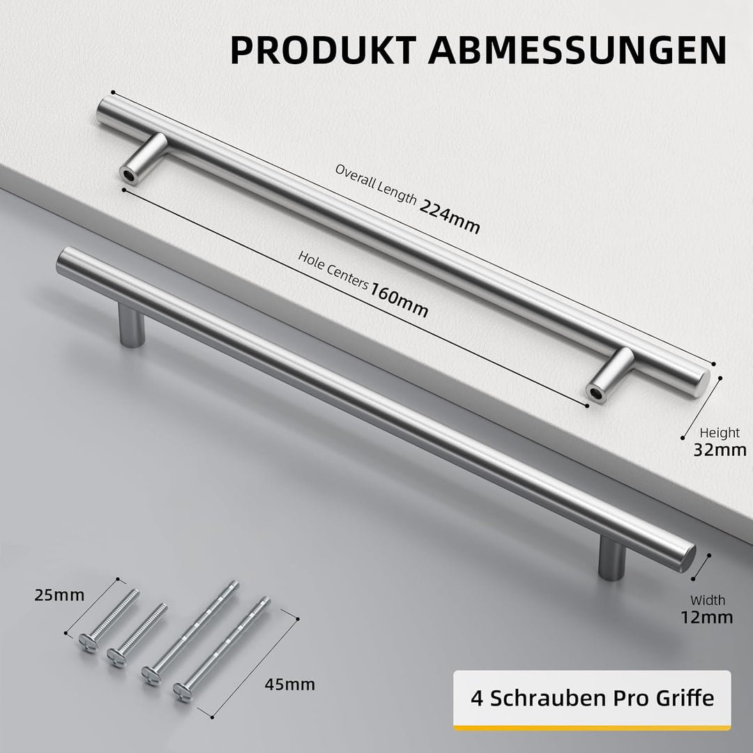 10 Stück Möbelgriffe Schrank Schublade Türgriff Stangengriff LS201BSS160 Bohrlochabstand 160mm Edels