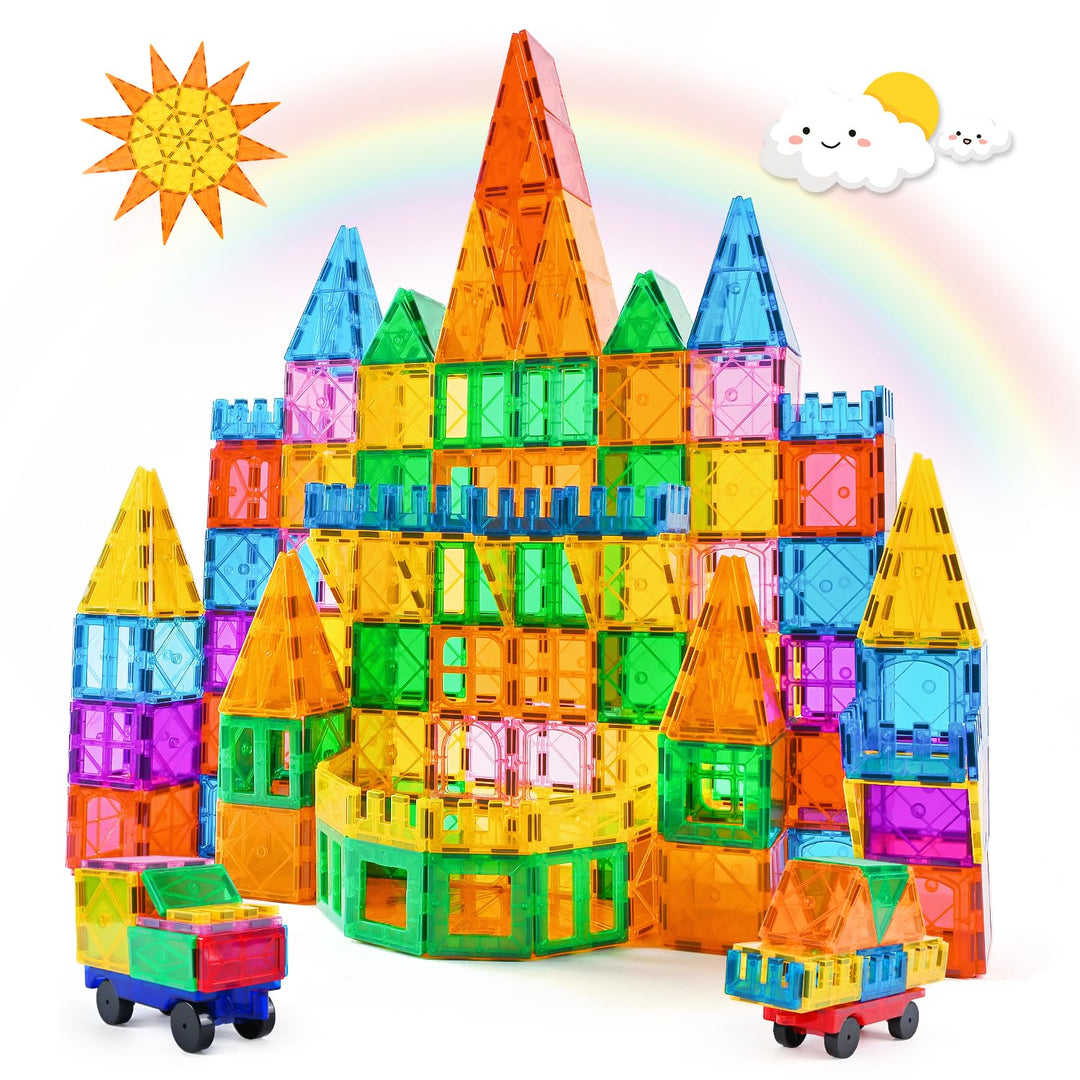 Katiago Magnetische Bausteine, 100PCS Magnetbausteine Set mit 2 Autos STEM Montessori Magnet Spielze