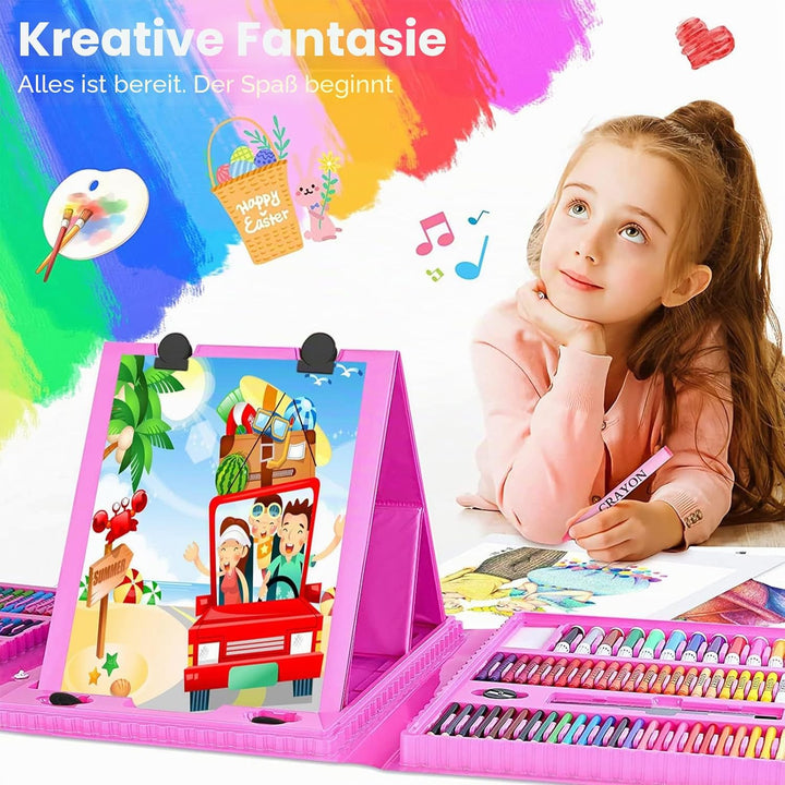 Luxus-Gemäldekoffer, 240 Stück, Zeichnung-Kits mit dreiseitigem Staffelei, Kunstspiel-Etui für Anfän