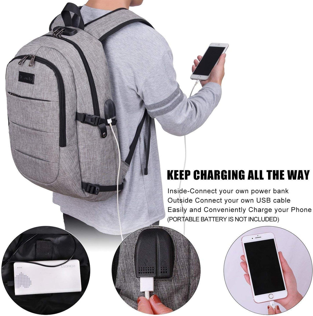 Tzowla Anti Diebstahl Laptop Rucksack für Herren,Rucksack Wasserdicht mit USB-Ladeanschluss und Schl