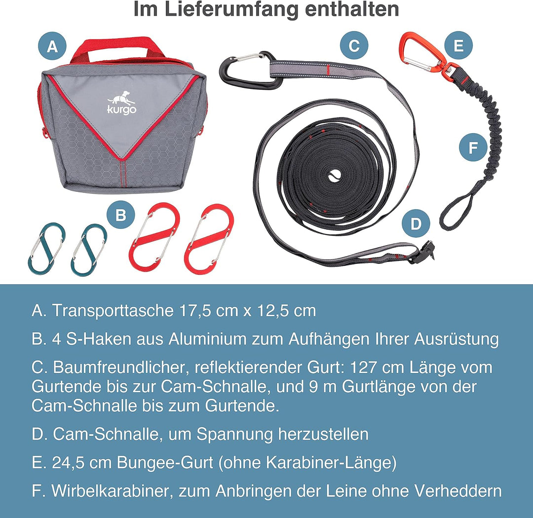 Kurgo Ridgeline Tie-Out Leine für Hunde, Baumfreundliches Gewebe mit reflektierender Naht, Mit prakt