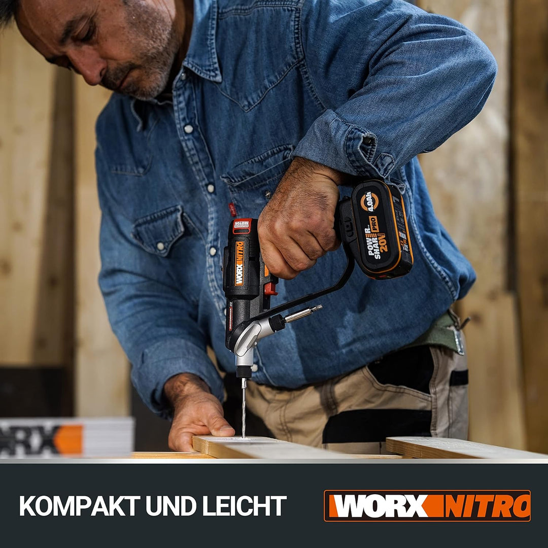 WORX WX177 NITRO Akku-Bohrschrauber Switchdriver 2.0 20V – starker bürstenloser Motor bis 50Nm Drehm