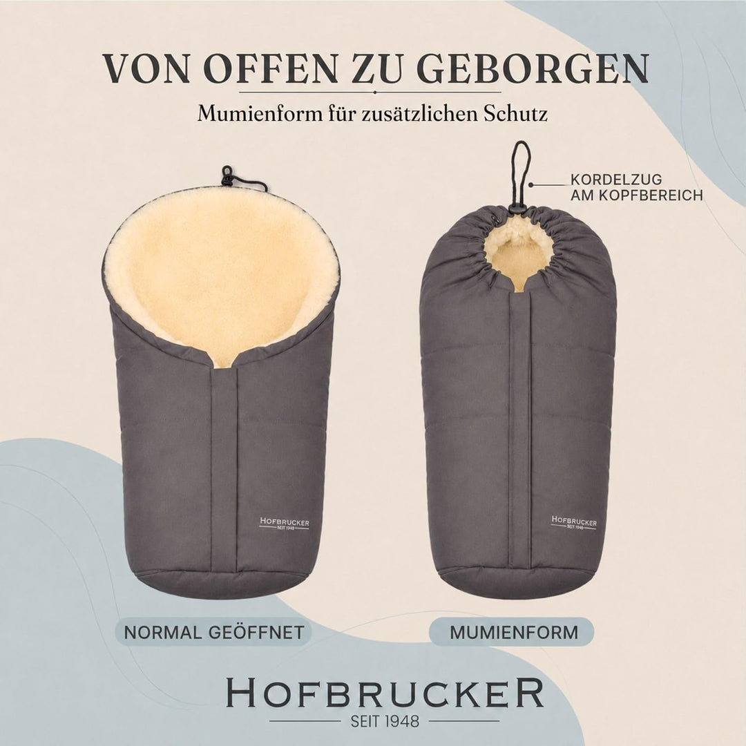 Hofbrucker Lammfell-Fusssack Eskimo für Babyschale, Kinderwagen, Buggy/Universeller Winterfusssack/F