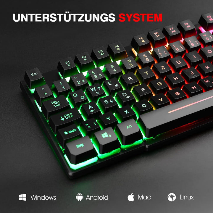 Rii Gaming Tastatur PC, RGB Tastatur kabelgebunden, Regenbogen Beleuchtete Tastatur LED, Gaming Keyb