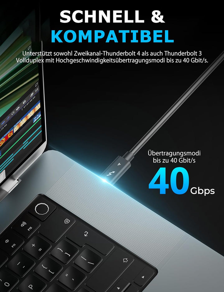 Sabrent Thunderbolt 4 40 Gbps Ladekabel 1M lang USB Typ-C Kabel | 8K 60Hz Display |PD Unterstützt 10