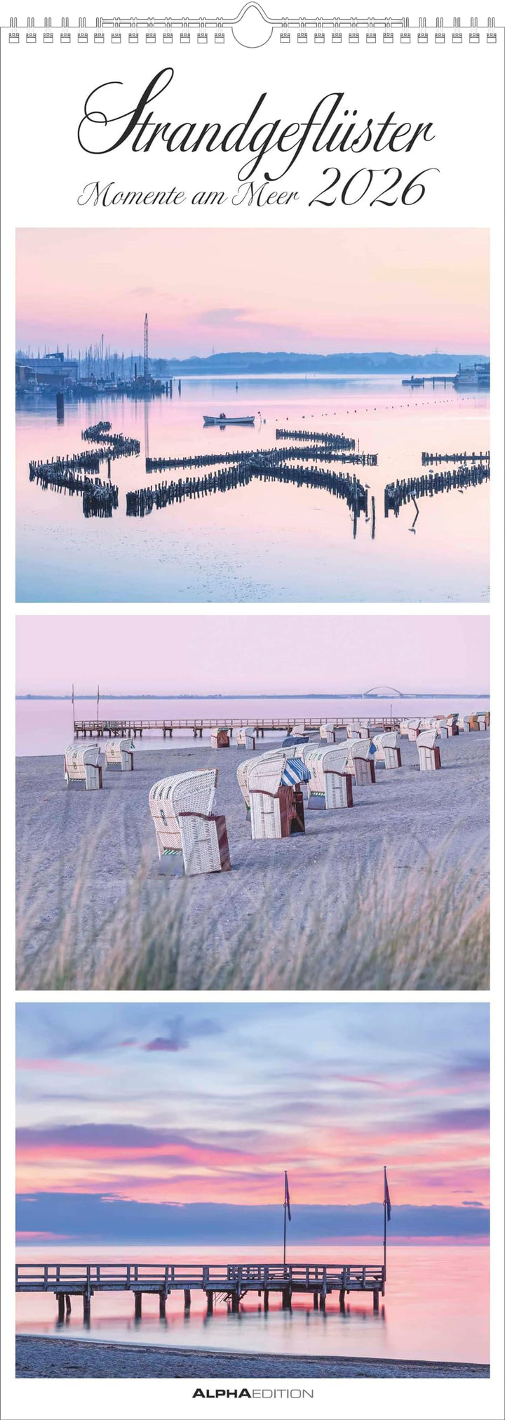 Alpha Edition - Strandgeflüster – Momente am Meer 2026 – XXL-Streifenkalender 25×69 cm, Wandkalender