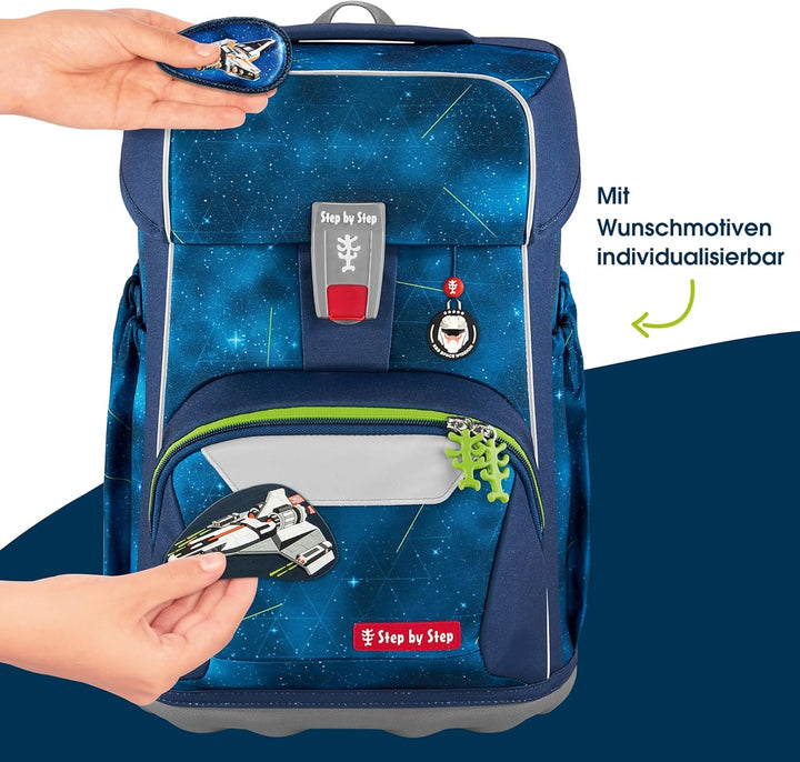 Step by Step Giant Schulranzen-Set „Starship Galactus“, 5-teilig, blau, ergonomischer Tornister mit