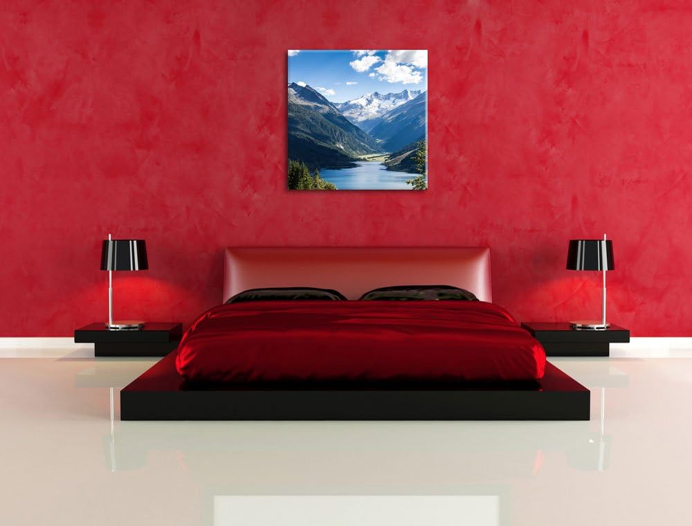 Pixxprint See an Bergen, Format: 70x70 auf Leinwand, XXL riesige Bilder fertig gerahmt mit Keilrahme