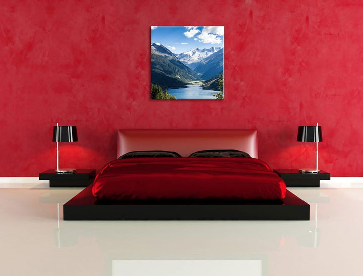 Pixxprint See an Bergen, Format: 70x70 auf Leinwand, XXL riesige Bilder fertig gerahmt mit Keilrahme