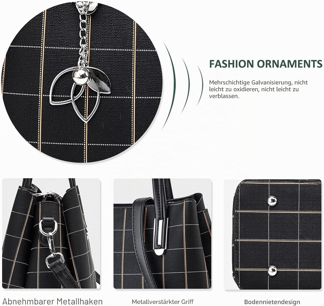 NICOLE & DORIS Damen Handtasche Mittelgross Elegant Handtaschen Karierte Tasche PU Leder Schultertas