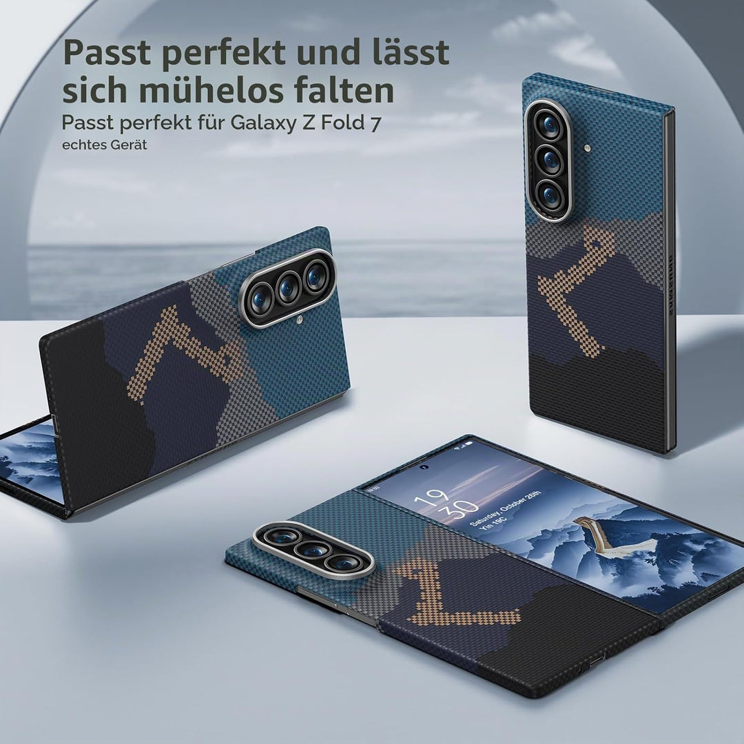 memumi Magnetische Carbon Hülle für Galaxy Z Fold 7, mit Schutzfolie, echter Aramidfaser, Ultradünn,