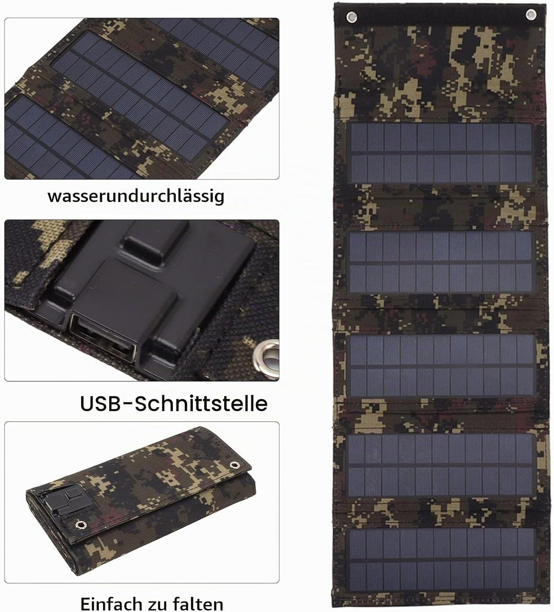 50W Tragbares Faltbares Solarpanel, 18V Outdoor Solarladegerät mit 5 Faltbaren Solarpanel Hüllen, Ko