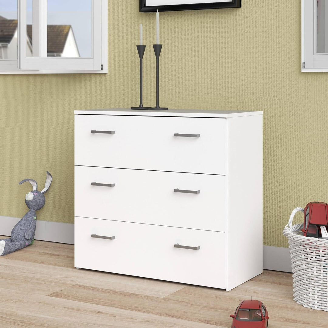 Dmora Kommode mit drei Schubladen mit Griffen, weisse Farbe, 74 x 69 x 36 cm