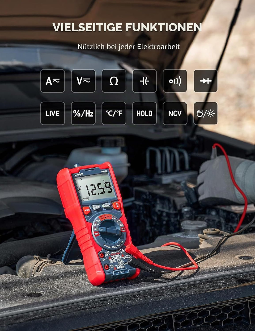 AstroAI Digital Multimeter mit NCV, True RMS Auto-Range 6000 Counts Spannungsprüfer Voltmeter, misst