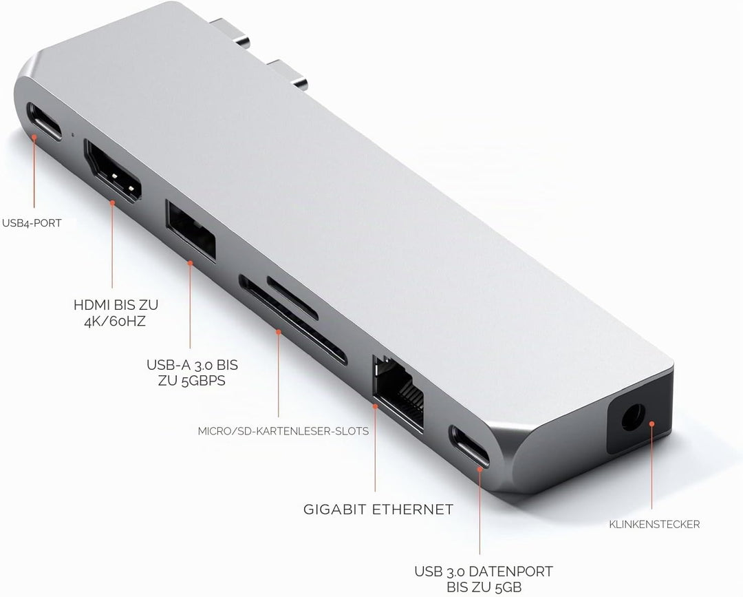 SATECHI 8-in-1 Dual USB-C Pro Max USB4 Hub mit 40 Gbit/s, 96 W PD, Ethernet, HDMI 4K@60Hz, USB-C/USB
