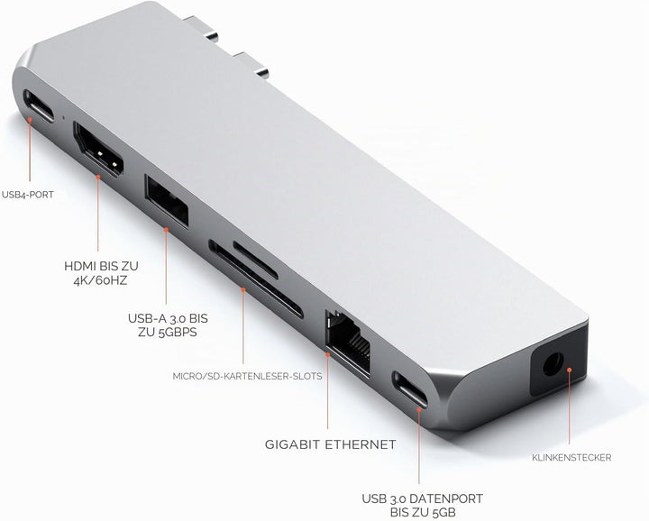 SATECHI 8-in-1 Dual USB-C Pro Max USB4 Hub mit 40 Gbit/s, 96 W PD, Ethernet, HDMI 4K@60Hz, USB-C/USB