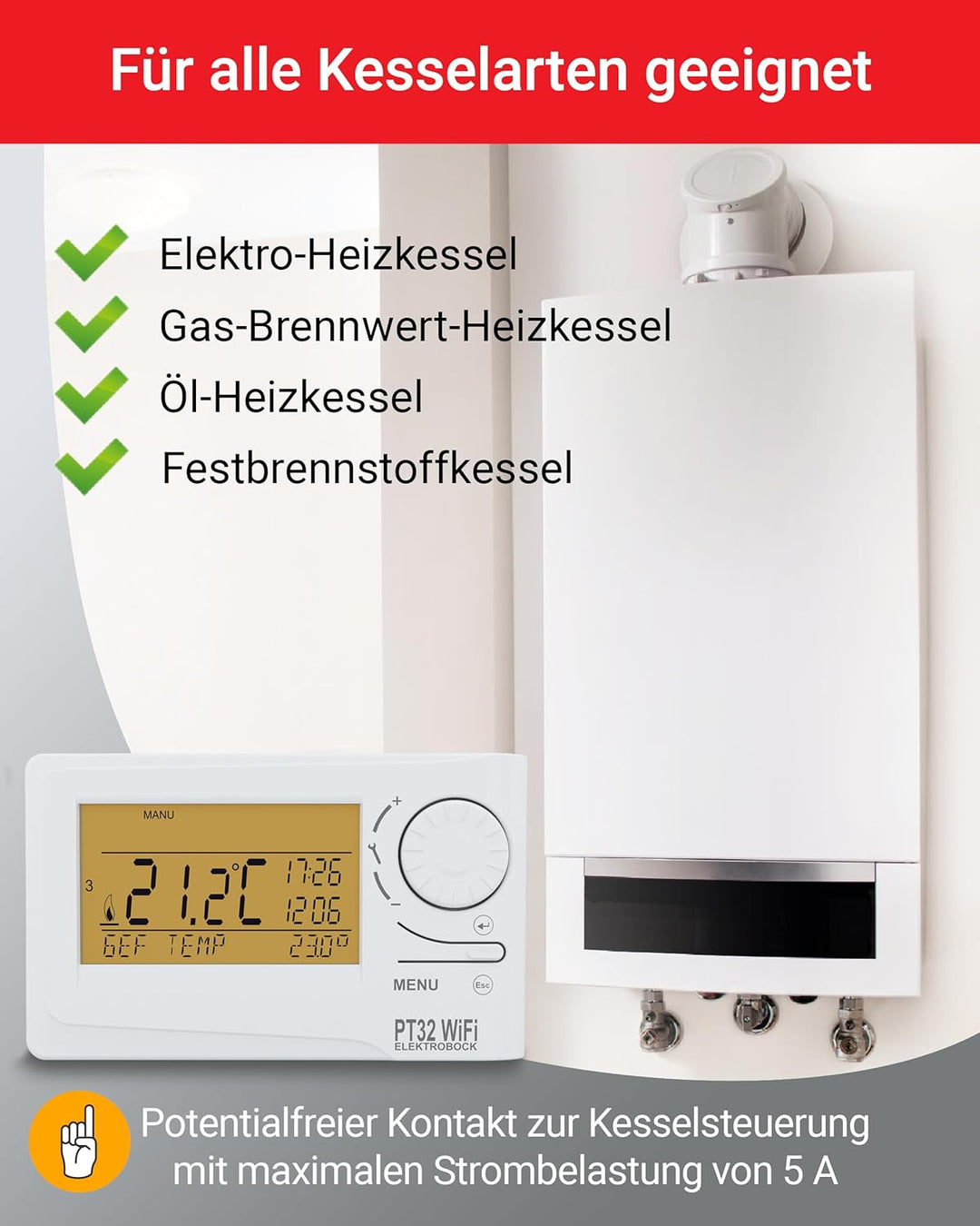 Elektrobock Raumthermostat mit WiFi Modul, weiss, normal, PT32 WiFi