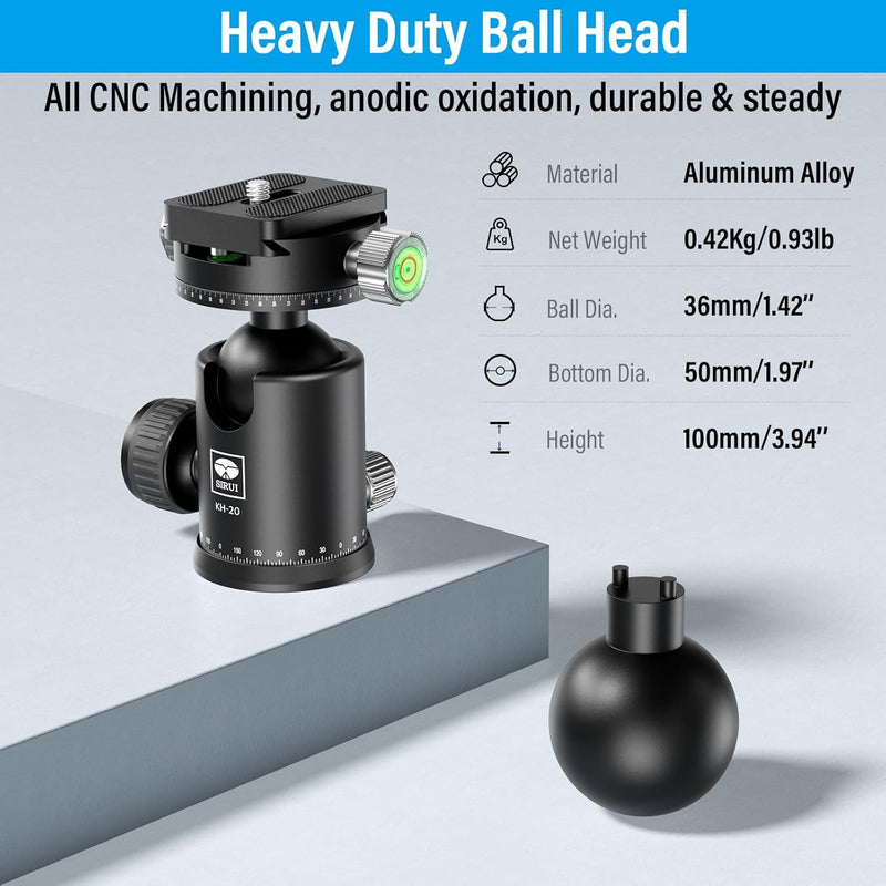 SIRUI Stativkopf KH-20, 360 Doppelte Panorama Kopf mit 36 mm Kugelkopf und 1/4 Zoll Schnellwechselpl