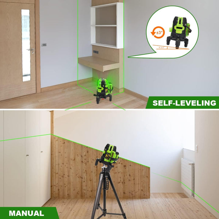 Huepar Lasernivellier mit Grünen Multilinien -Vier vertikale und eine horizontale Linie mit Selbstni