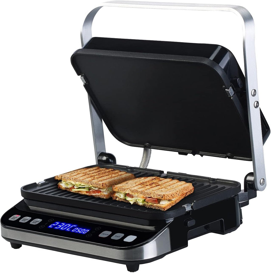 Rosenstein & Söhne Grill: Digitaler Panini-, Sandwich- & Kontaktgrill, Timer & Memory, 2.000 W (Kont