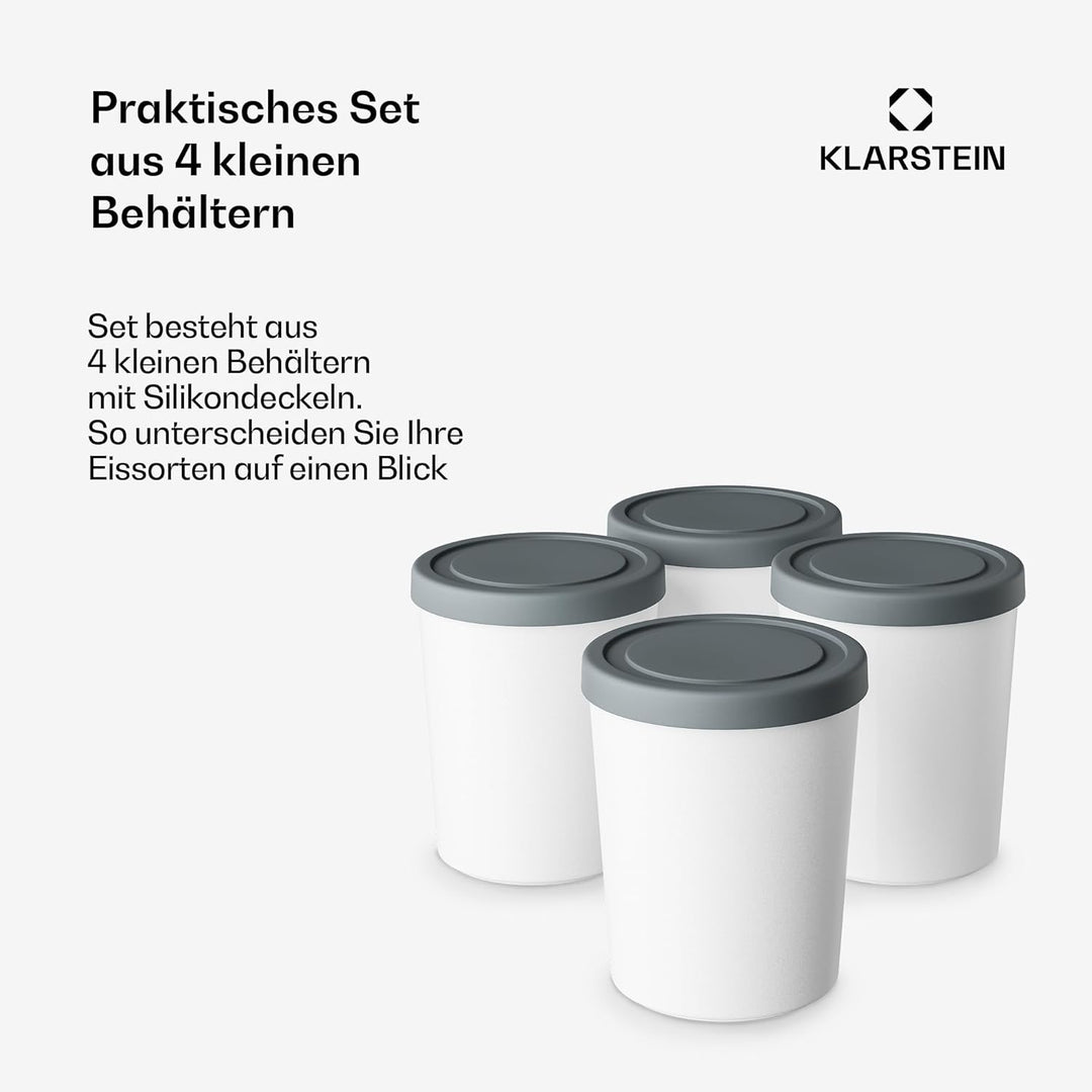 Klarstein Eisbehälter Für Speiseeis – 4x 180ml, Mit Deckel, Spülmaschinenfest, Kunststoff, Für Selbs