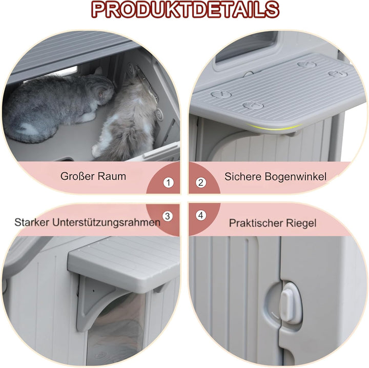 Katzenhaus Outdoor, Zweistöckiges Wetterfestes Katzenunterschlupf aus HDPE-Kunststoff mit Fluchttür,