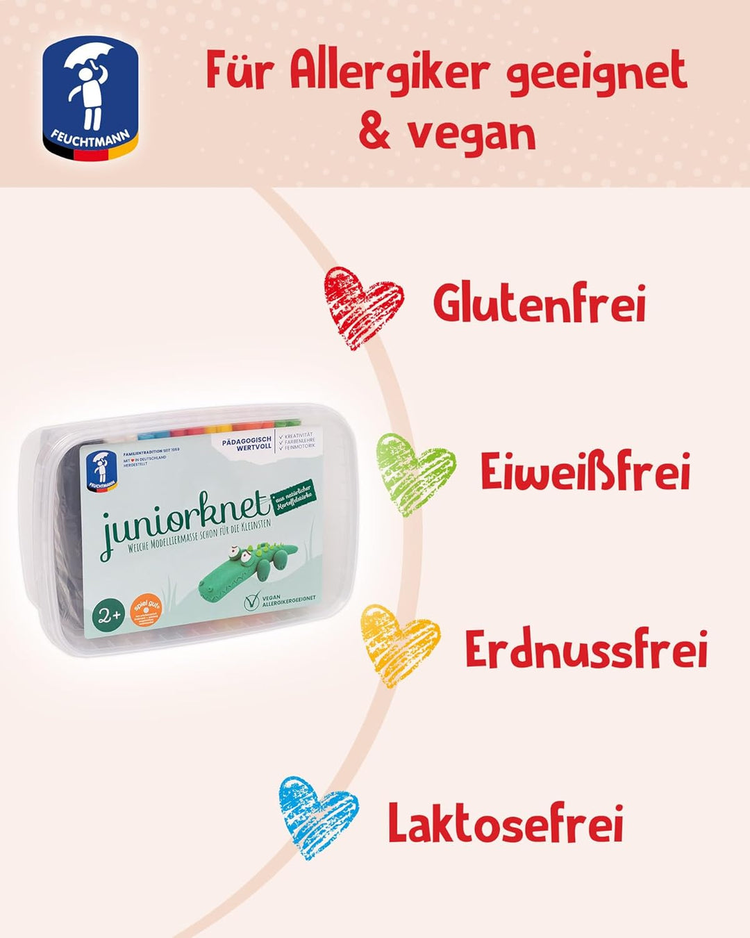 Feuchtmann JUNiORKNET Maxi | Knetset 14 x 35g weiche Kinderknete in Stangen | vegane glutenfreie Spi