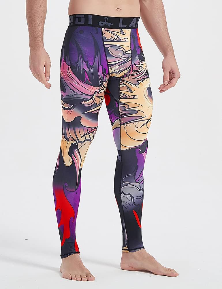 LAFROI YSK08 schnelltrocknende Kompressions-Leggings mit Taillenbund für Herren S Blood Moon, S Bloo