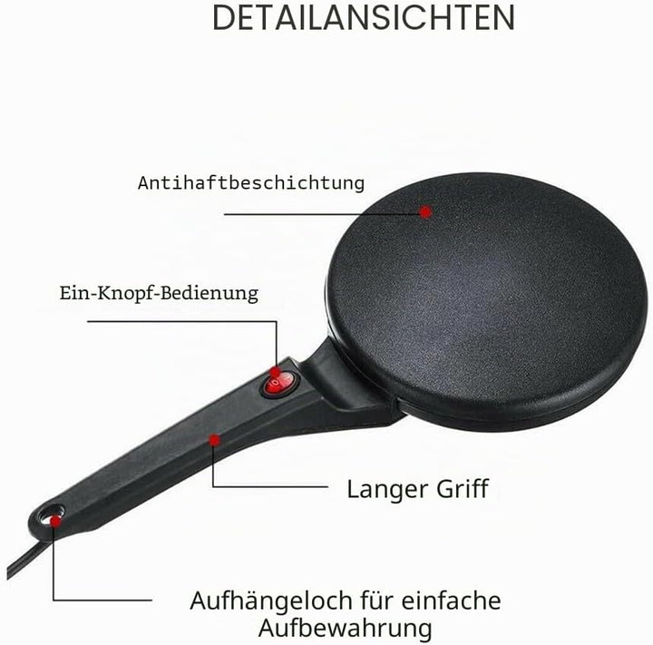 600W Elektrische Crêpe-Maker-Maschine, Runde Pfannkuchen-Grillplatte aus Kunststoff mit Griff, Multi