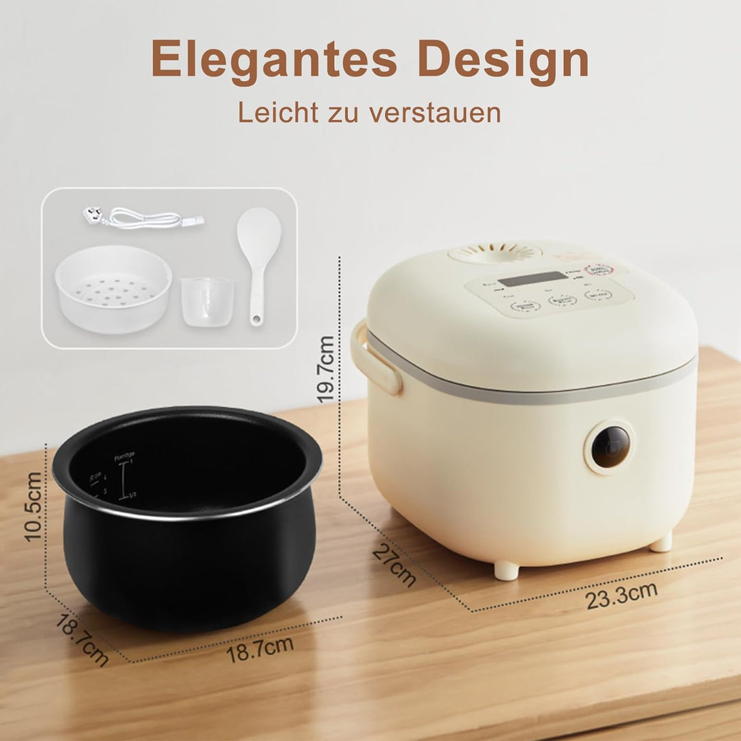 Bear Reiskocher 2L mit Dampfgarer, 6 Reiskochfunktionen mit braunem Reis, Dampf, Brei, Suppe, Vorein