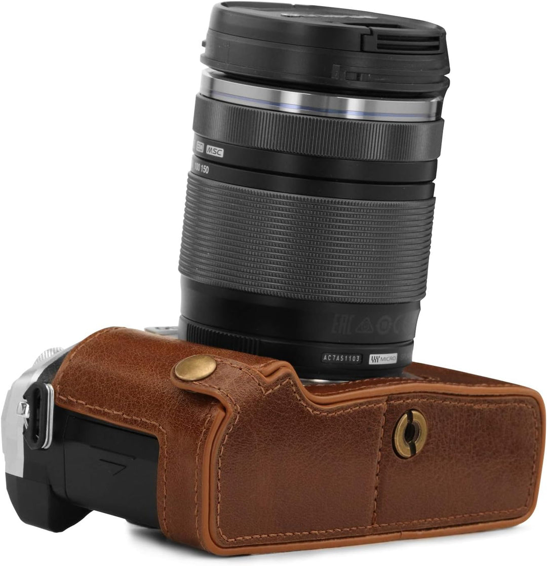 MegaGear MG1865 Ever Ready Kameratasche für Olympus OM-D E-M5 Mark III, Echtleder, Braun, Braun