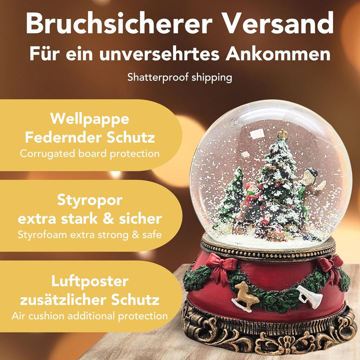 Schneekugel Christbaum schmücken | Sockel Weihnachten rot Tannengirlande | mit Spieluhr | Schüttelku