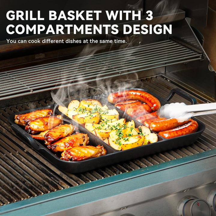 Onlyfire Gusseisenpfanne mit Griff, Universal Gusspfanne für Alle Grillarten, Rechteckig 41,6×31,5CM