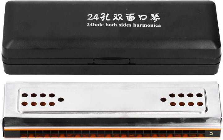 24 Löcher C & G Key Doppelseitige Mundharmonika, Tremolo Mundharmonika mit Box Musikinstrument für A