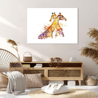 Bilder auf Leinwand 100x70cm Leinwandbild Giraffen Tiere Kinder Safari Gross Wanddeko Bild Schlafzim