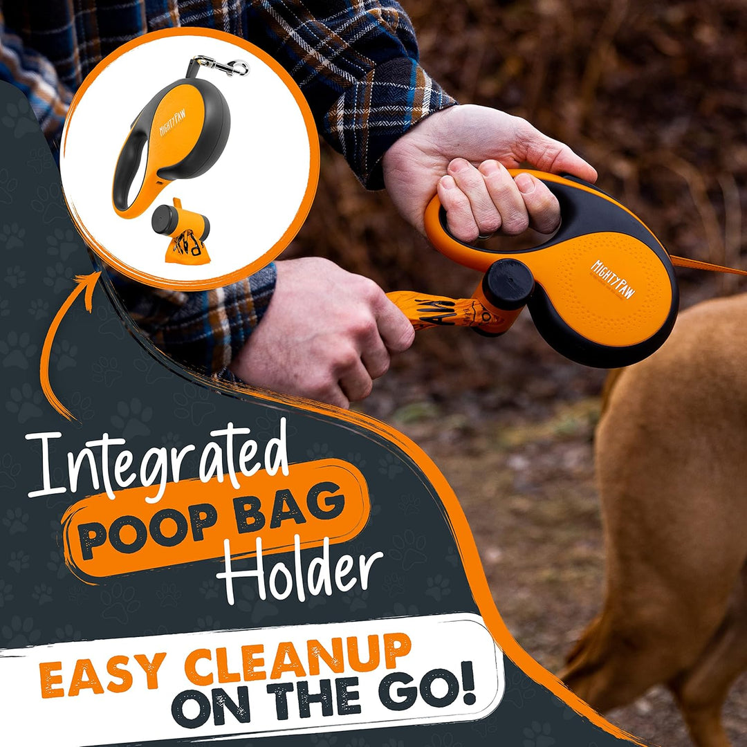 Mighty Paw Einziehbare Leine mit integriertem Kotbeutelhalter, 40,6 cm Lange, einziehbare Hundeleine