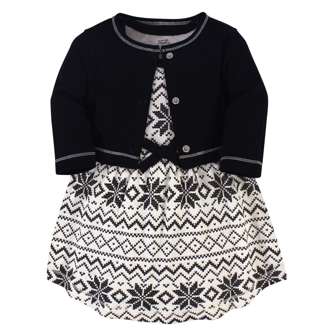 Touched by Nature Mädchen Kleid und Strickjacke aus Bio-Baumwolle Lässiges Kleid 4 Jahre Black Fair