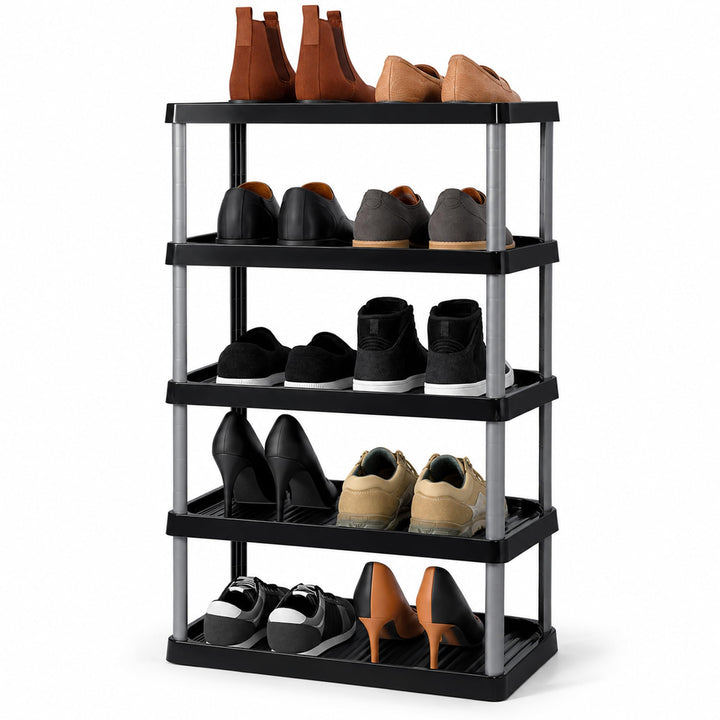 ARTECSIS Schuhregal schmal 5 Ebenen Schwarz I Schuhablage aus Kunststoff 49,5x34,5x82,5cm, 5 Ebenen