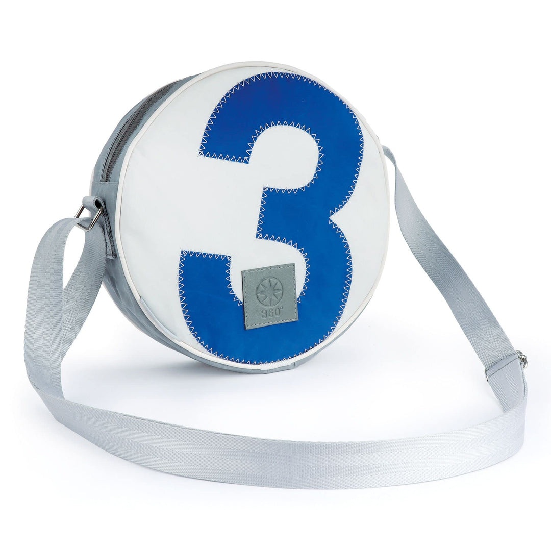360° Grad Genua Umhänge-Tasche Segeltuch weiss mit Zahl blau